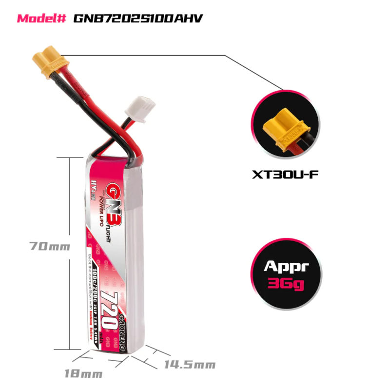 AKUMULATOR LITOWO-POLIMEROWY GNB 2S 720MAH 7.6V HV 100C XT30