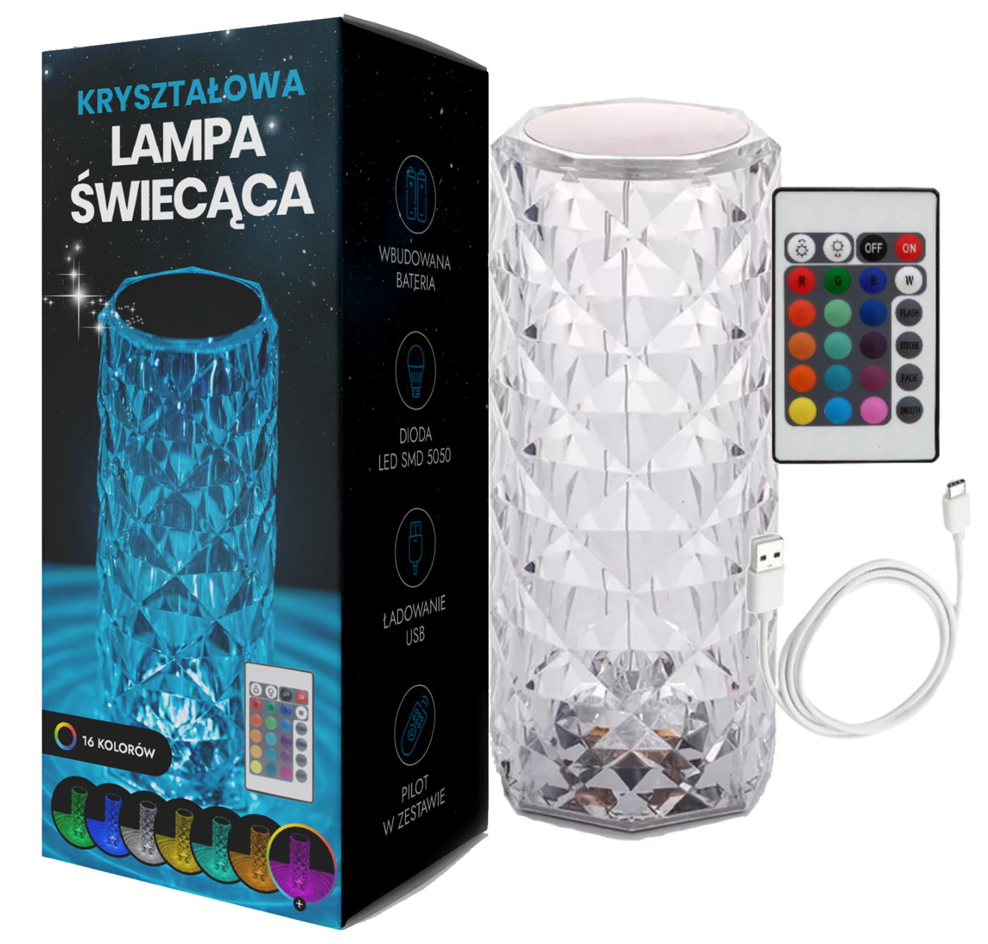 Kryształowa lampa świecąca LED RGB