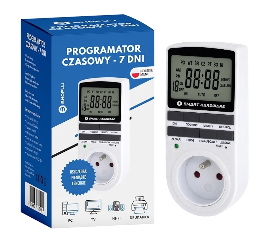 Programator czasowy elektroniczny włącznik wyłącznik timer LCD 7 dni polski