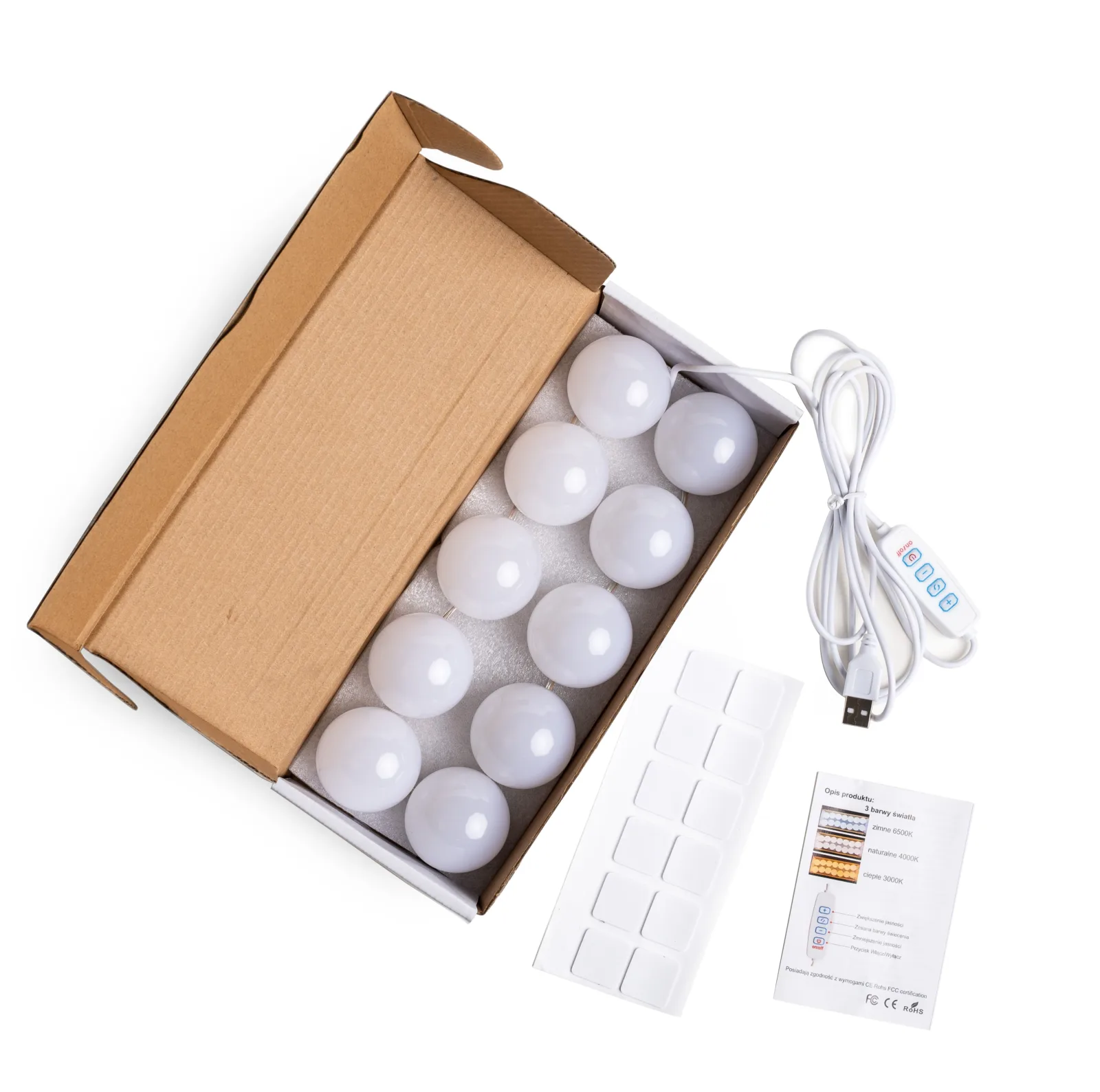Lampki LED na lustro do makijażu toaletkę regulacja barwy pilot USB 10 szt