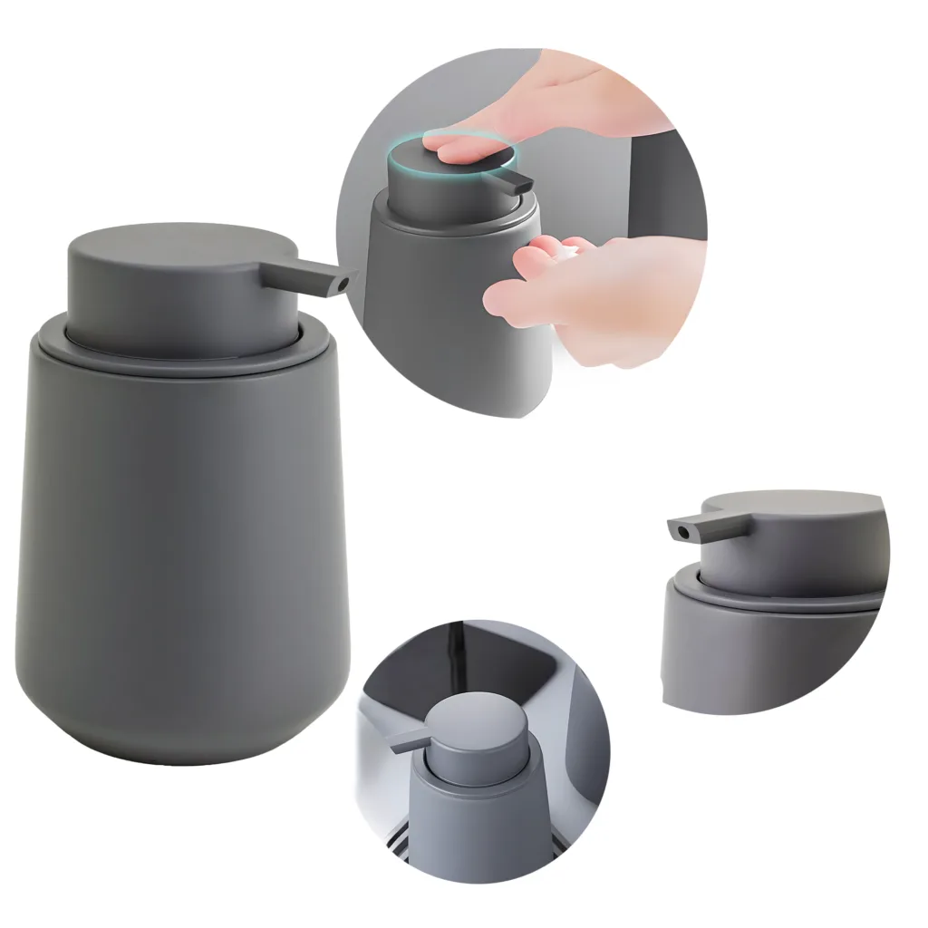 Dozownik do mydła szary ceramiczny elegancki pojemnik na płyn pompka 400ML