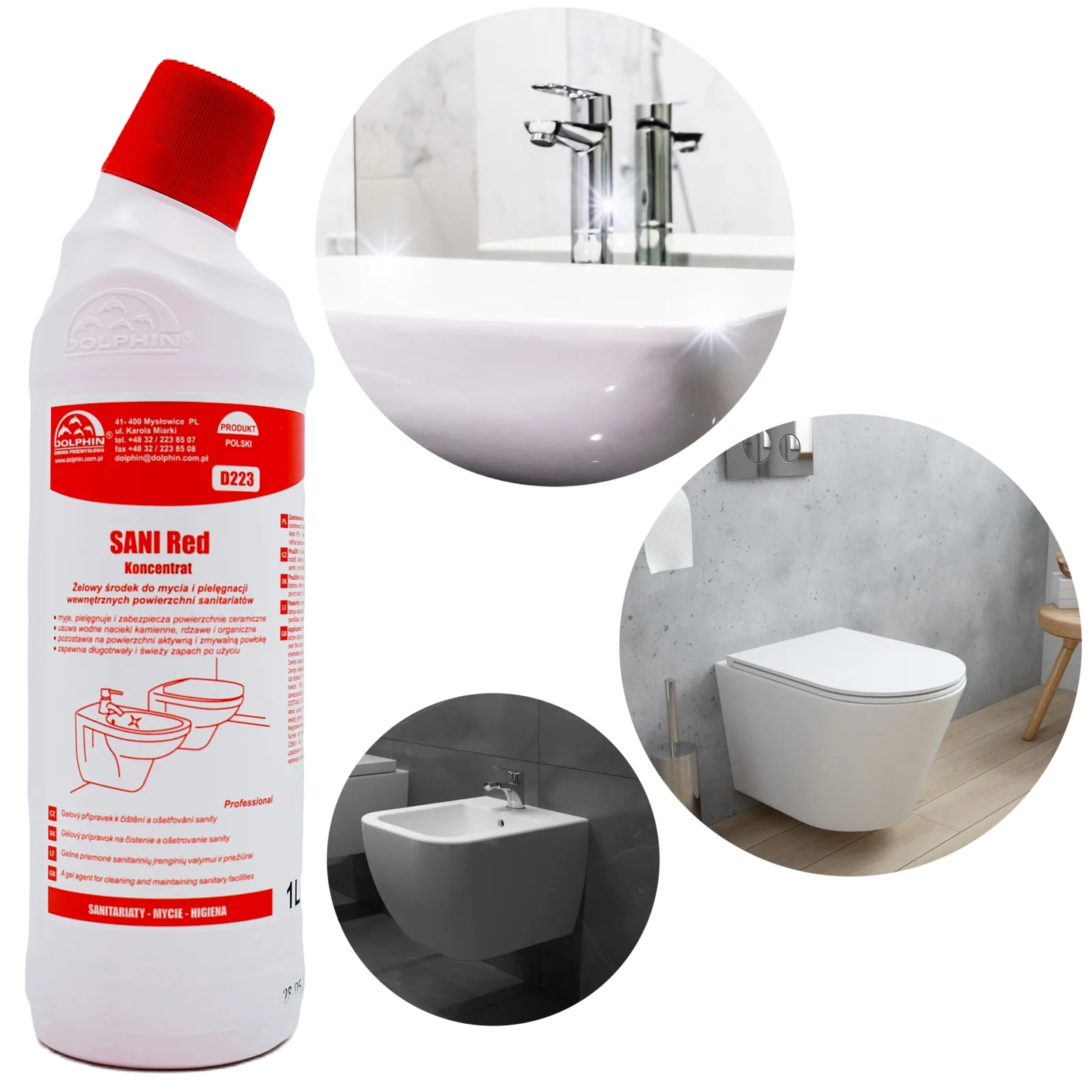 Żel do wc i urządzeń sanitarnych dolphin sani red kamień osady 1L
