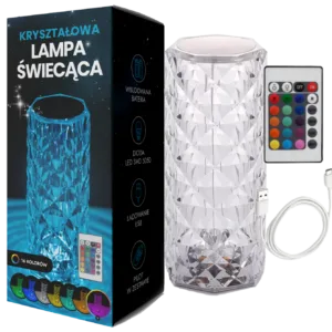 Lampka nocna kryształ RGB stołowa biurkowa pilot dotyk LED róża USB
