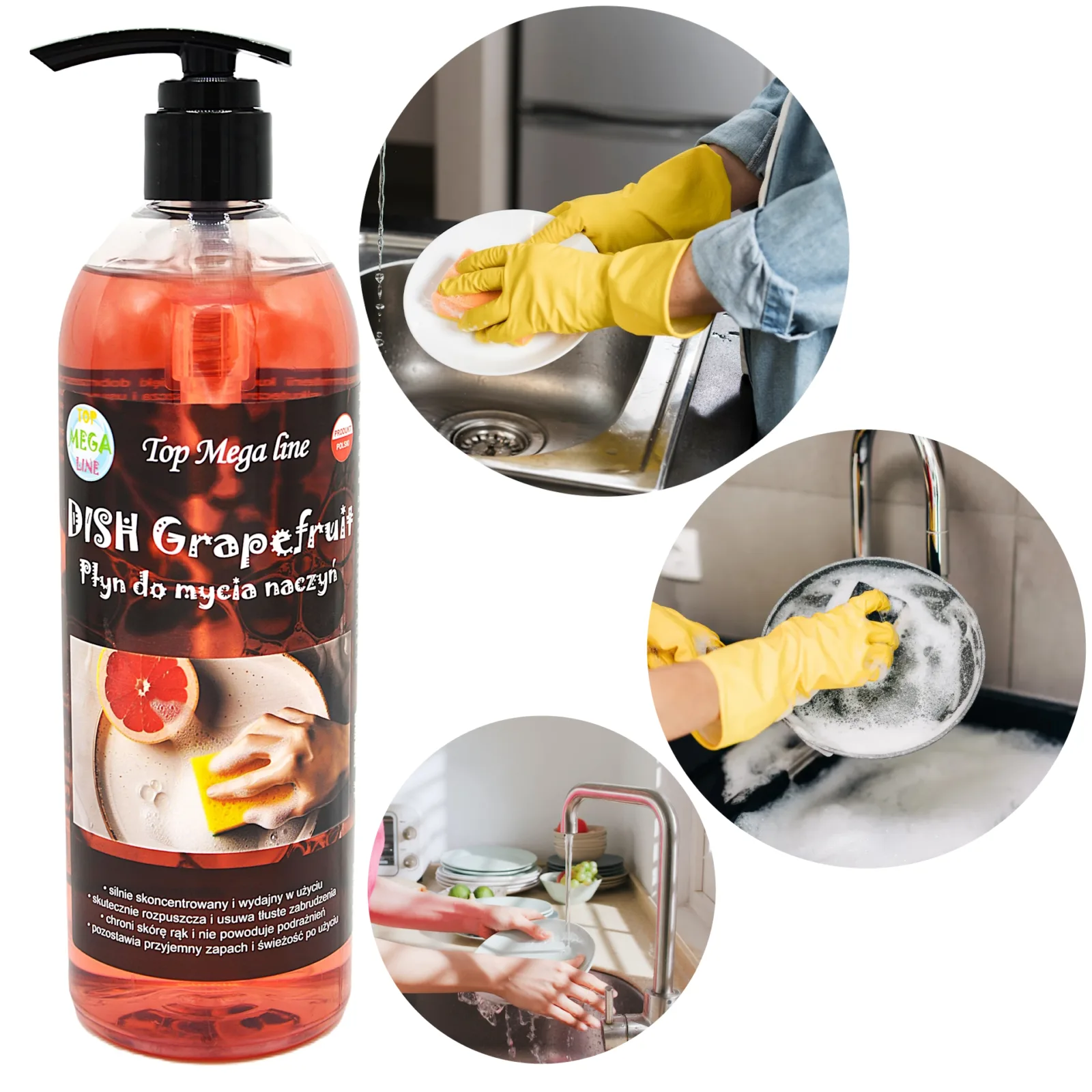 Płyn do mycia naczyń gęsty wydajny dolphin grapefruit 750ML