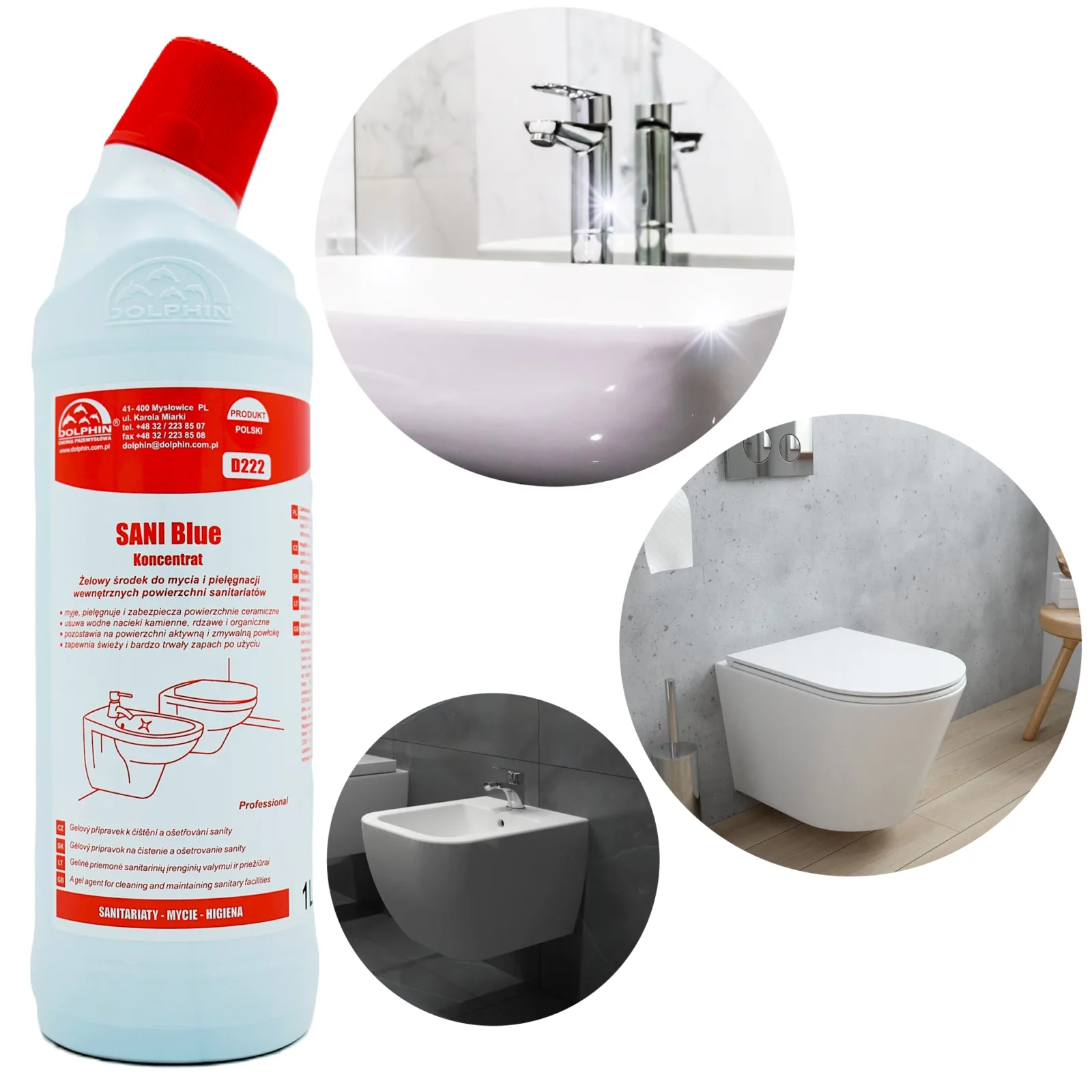 Żel do wc i urządzeń sanitarnych dolphin sani blue kamień osady 1L