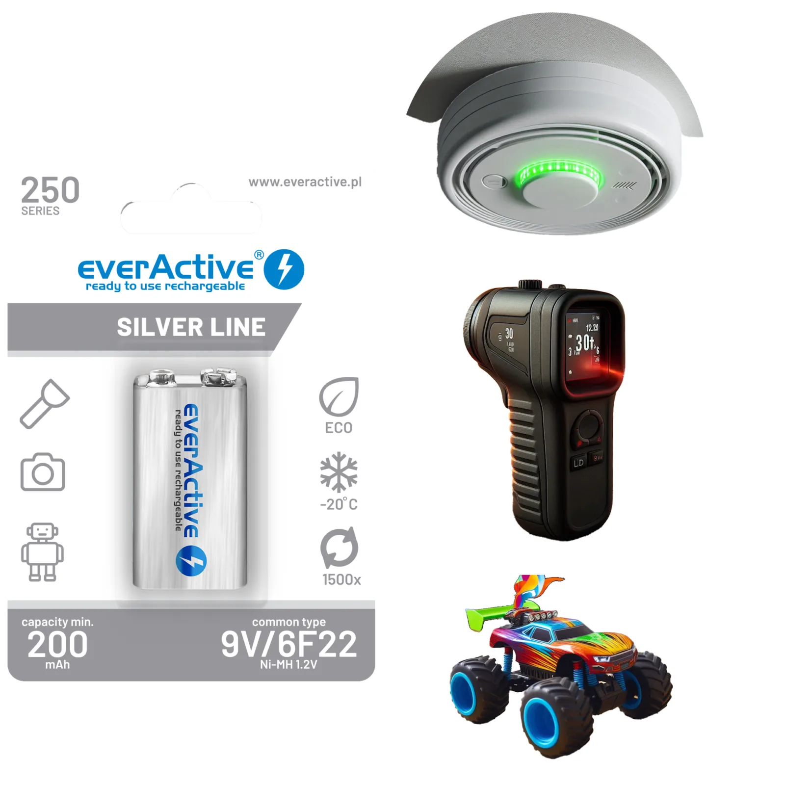 Akumulator 9V 6F22 do mikrofonu miernika everactive ni-mh 250MAH blister 1SZT