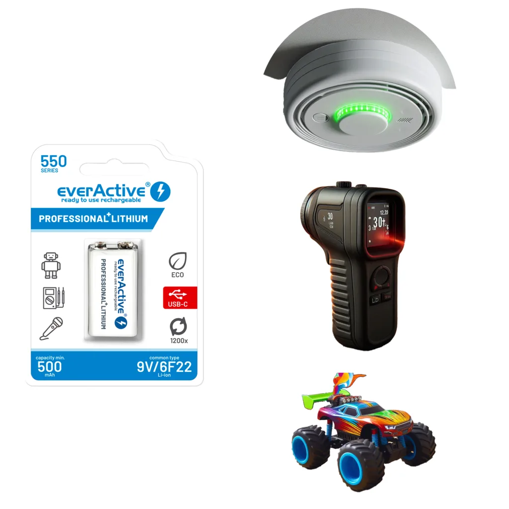 Everactive akumulator 9V 6F22 ładowany li-ion 550MAH ładowanie usb-c